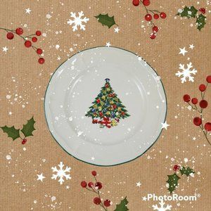 Christmas Plate Tree Green Rim Made in China Butterfly 11" Diameter Cookies Gift